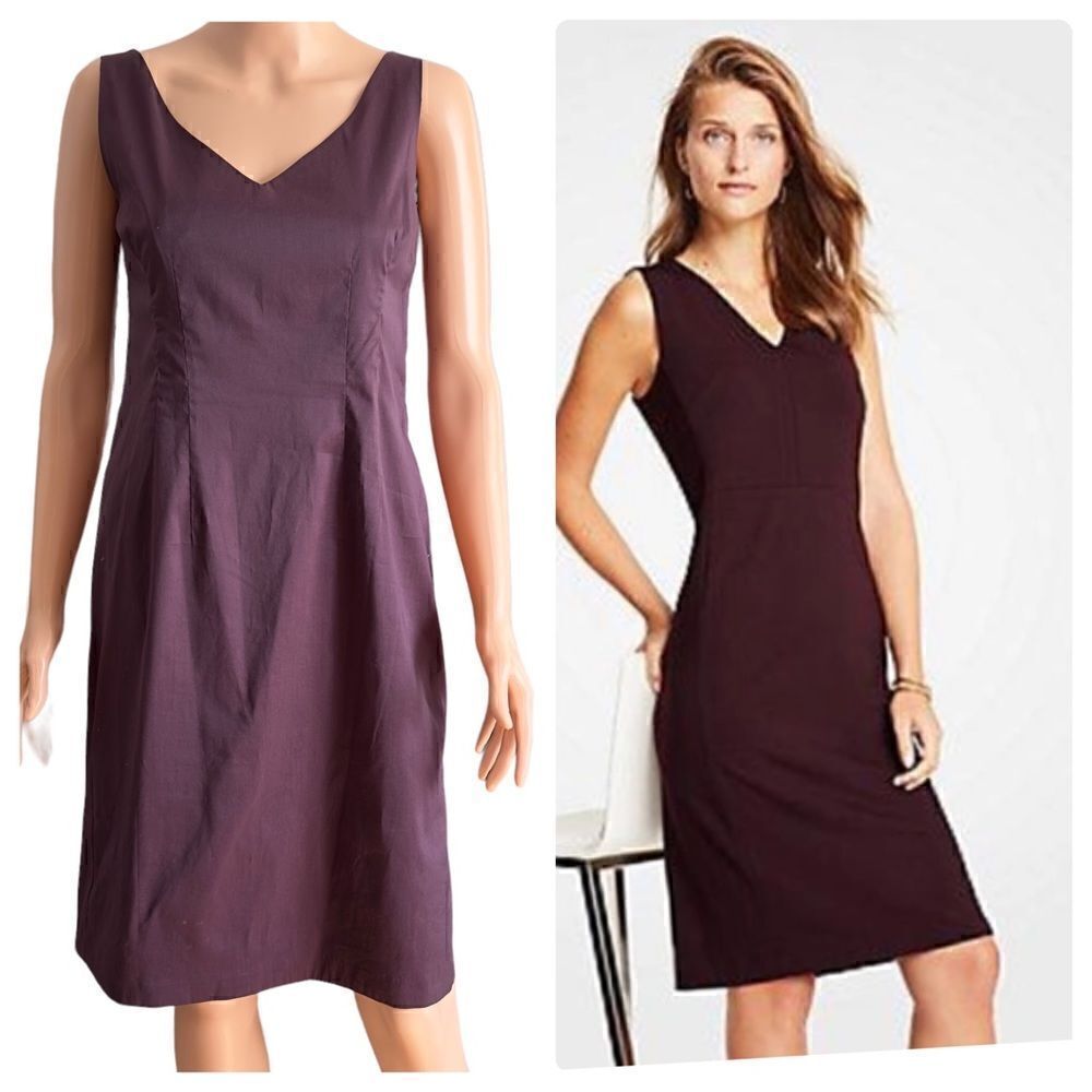 Ann Taylor Purple Plum V-Neck Sheath Dress Size 8